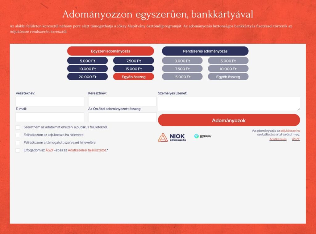 Adományozási felület